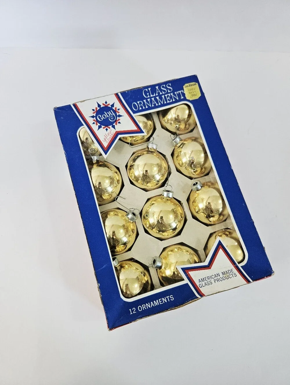 Vintage Coby Glass MCM Gold Bauble Christmas Tree Ornaments Set of 12 - In Box